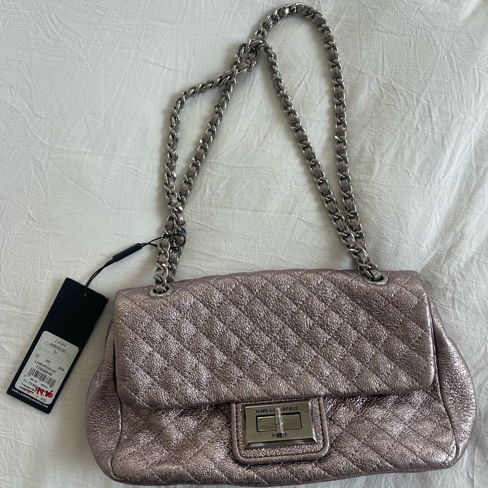 Karl Lagerfeld Paris purse with chain strap (purple silver)